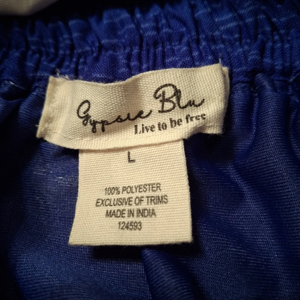Gypsy Blu Palm Tree Print Blue White Drawstring Midi Maxi Skirt Women Size Large - Picture 14 of 16